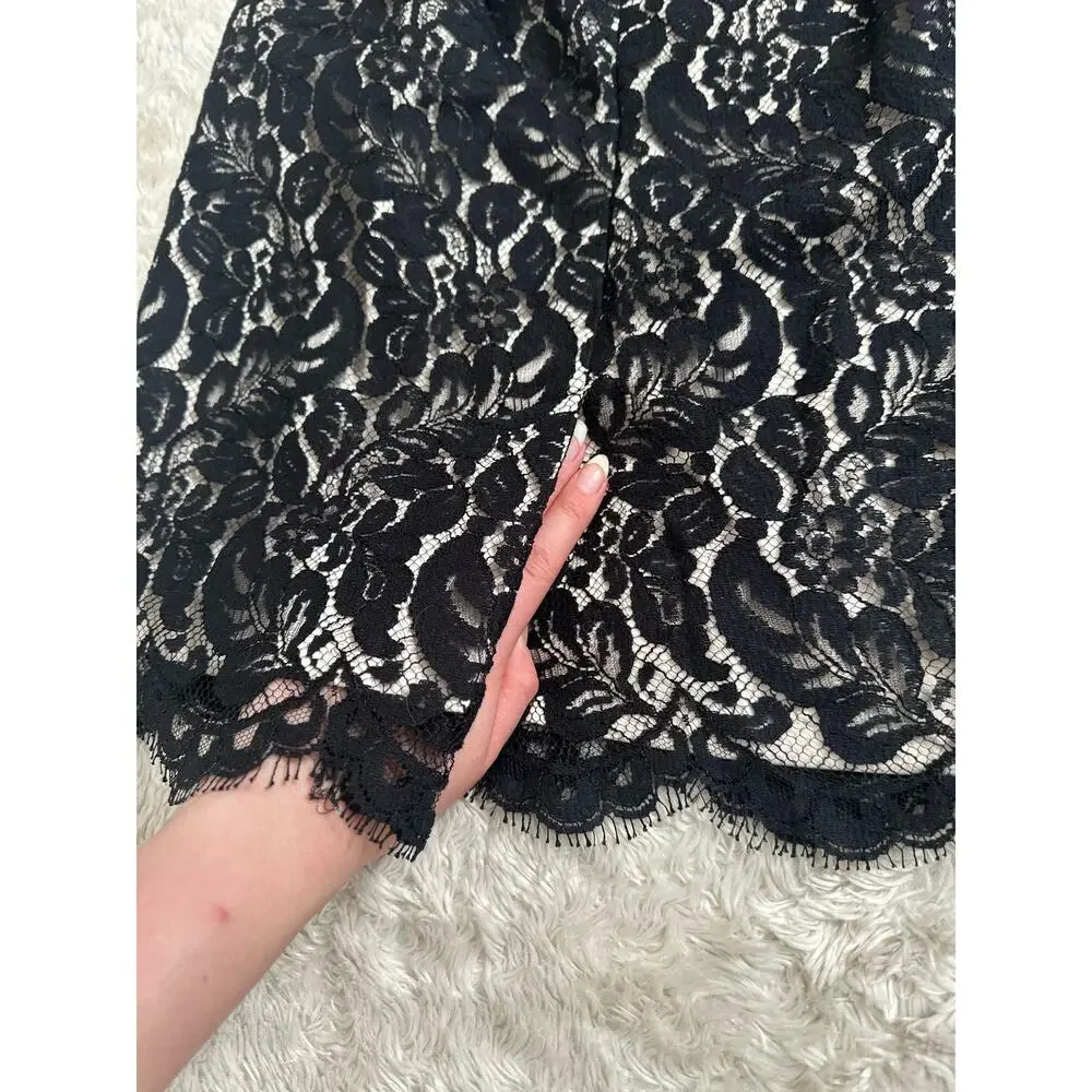 Sz 6 White House Black Market Lace Pencil Skirt Knee Length Scallop Edge Zip